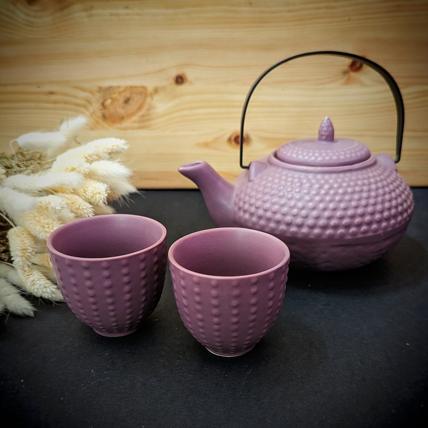 Hobnail Teapot and 2 Cups Set Lilac 850ml