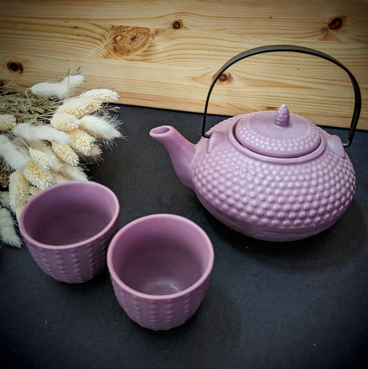Hobnail Teapot and 2 Cups Set Lilac 850ml